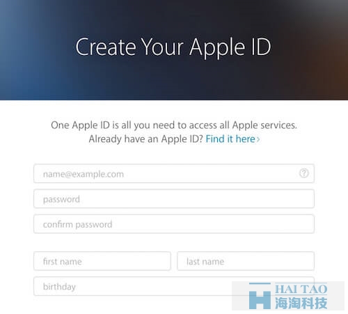 Apple registration form